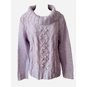 St Johns Bay Wm XL Cowl Neck Cable Knit English Lilac Pullover Sweater NEW W/Tag